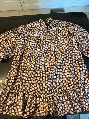 Anthropologie Brown and White Star-Pattern dress